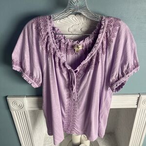 Style & Co. Lavender Embroidered Accent Romantic Bohemian Blouse